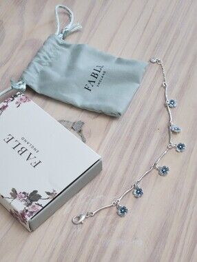 FABLE England Forget Me Not Silver Floral Charm Bracelet Blue Flower